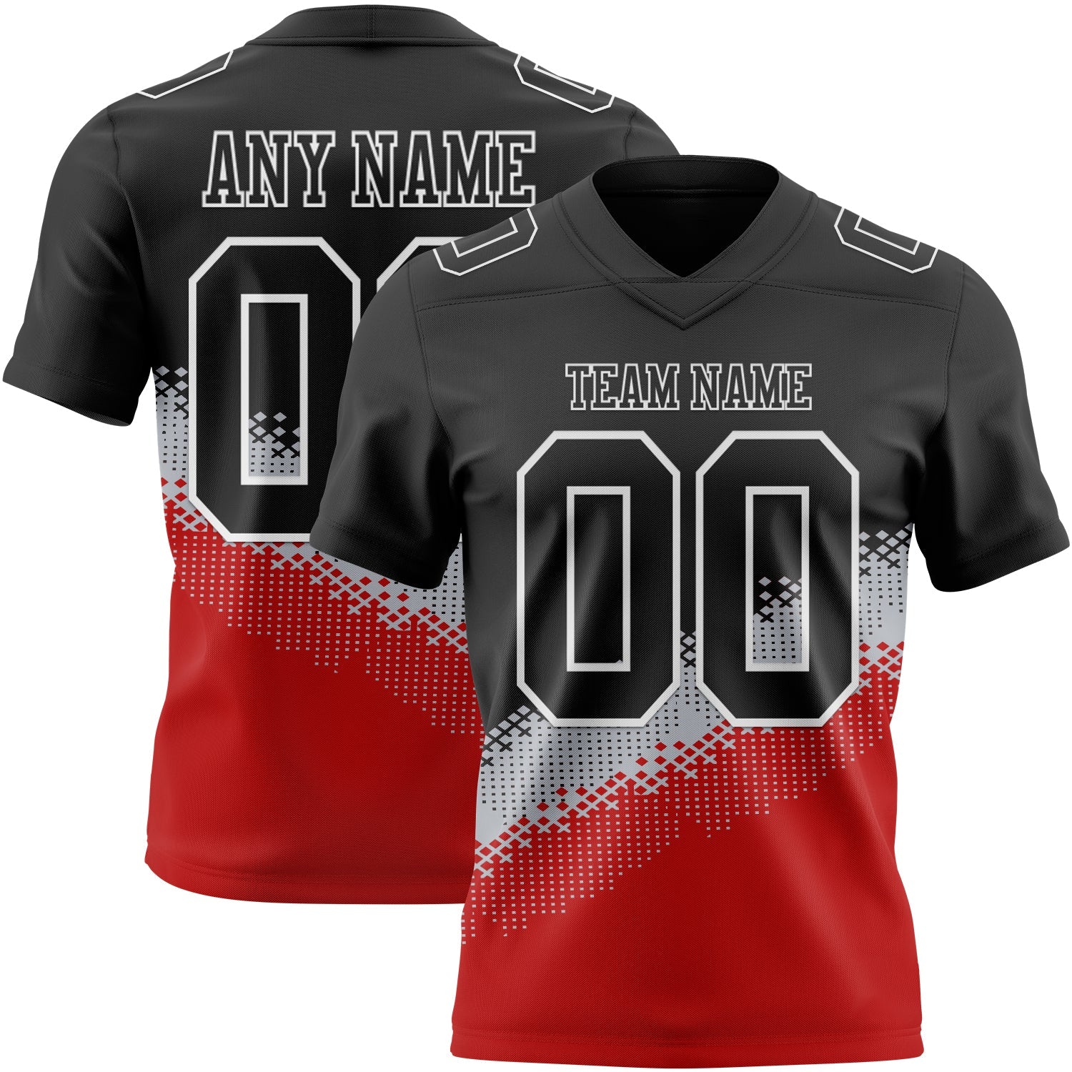 Custom Black Gray Red-White Authentic Geometric Gradient 7V7 Flag Football Jersey
