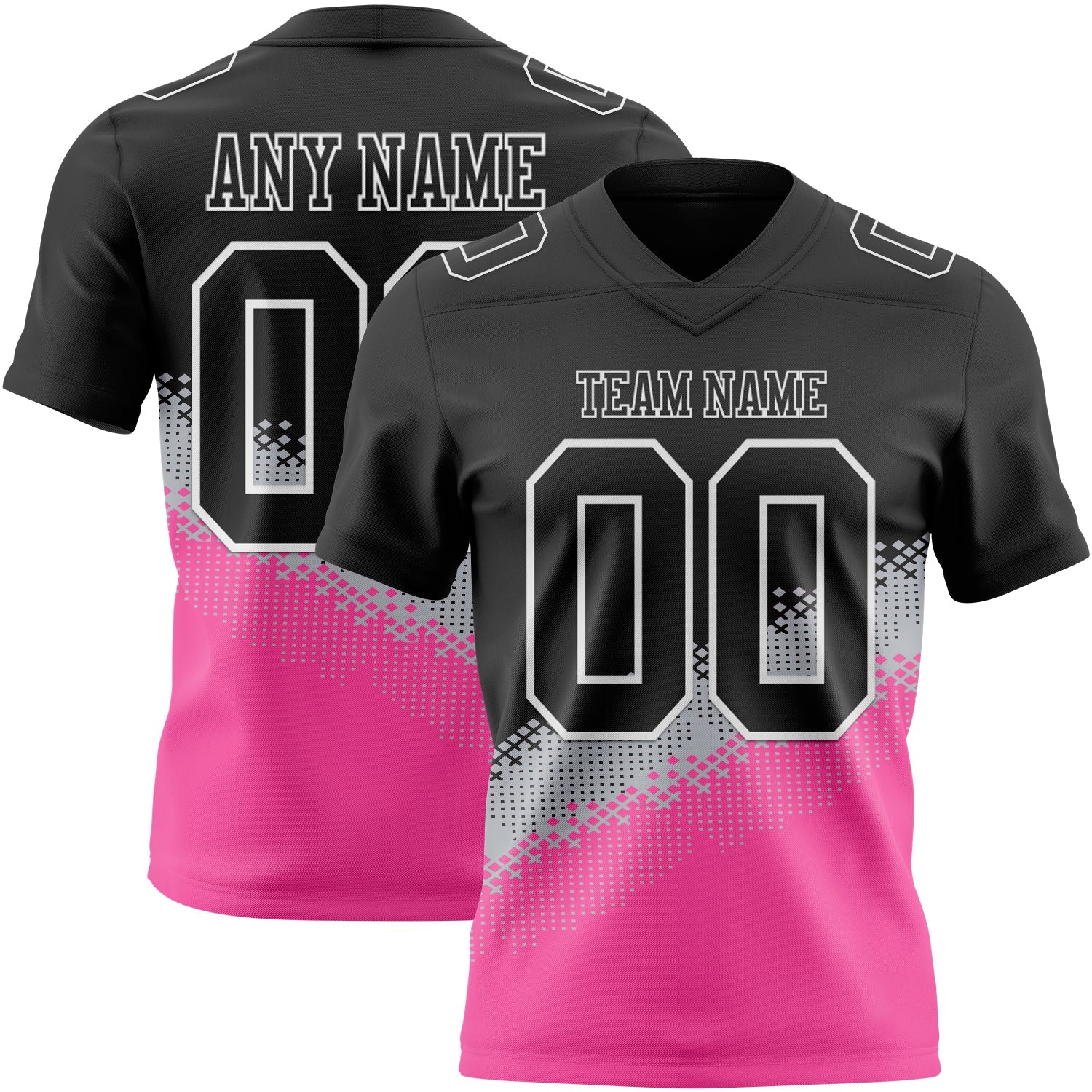 Custom Black Gray Pink-White Authentic Geometric Gradient 7V7 Flag Football Jersey