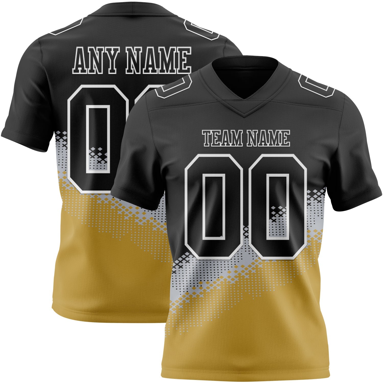 Custom Black Gray Old Gold-White Authentic Geometric Gradient 7V7 Flag Football Jersey