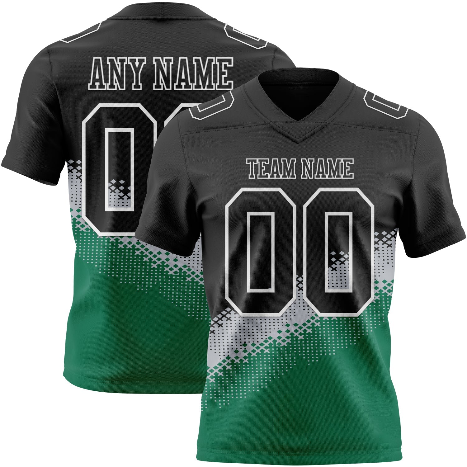 Custom Black Gray Kelly Green-White Authentic Geometric Gradient 7V7 Flag Football Jersey