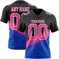 Custom Black Pink Thunder Blue-White Authentic Geometric Gradient 7V7 Flag Football Jersey