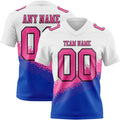 Custom White Pink Thunder Blue-Black Authentic Geometric Gradient 7V7 Flag Football Jersey