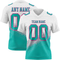 Custom White Aqua Gray-Pink Authentic Geometric Gradient 7V7 Flag Football Jersey