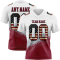 Custom White Vintage USA Flag Gray Crimson-Black Authentic Geometric Gradient 7V7 Flag Football Jersey