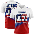 Custom White USA Flag Royal Red-Black Authentic Geometric Gradient 7V7 Flag Football Jersey
