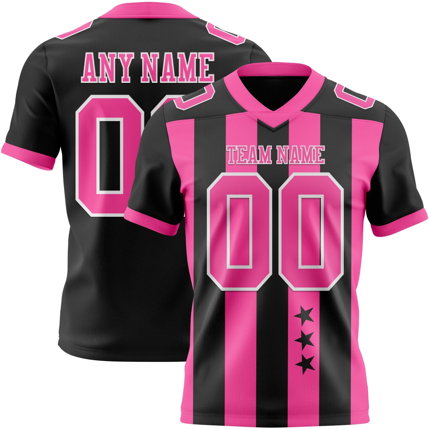 Custom Black Pink-White Authentic Stars And Stripes 7V7 Flag Football Jersey