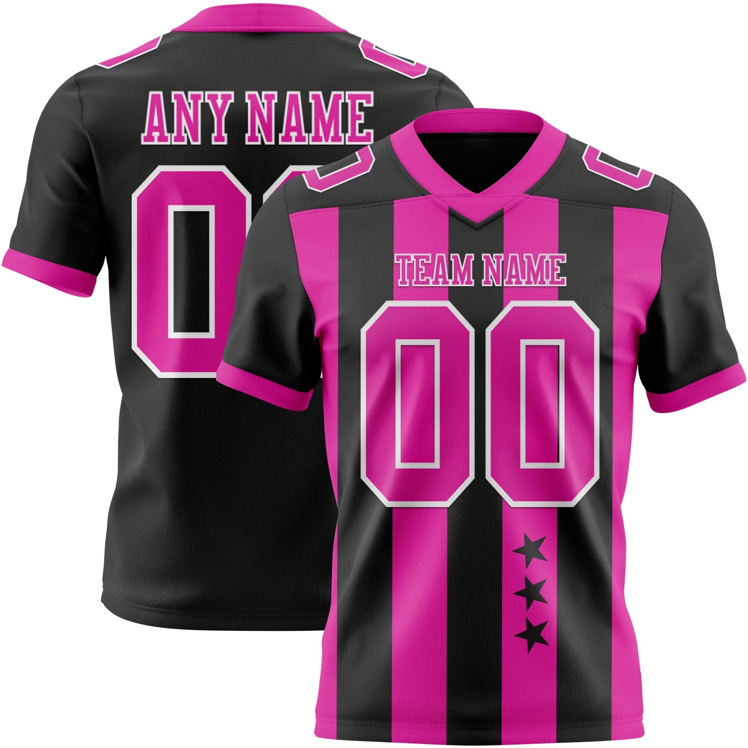 Custom Black Deep Pink-White Authentic Stars And Stripes 7V7 Flag Football Jersey