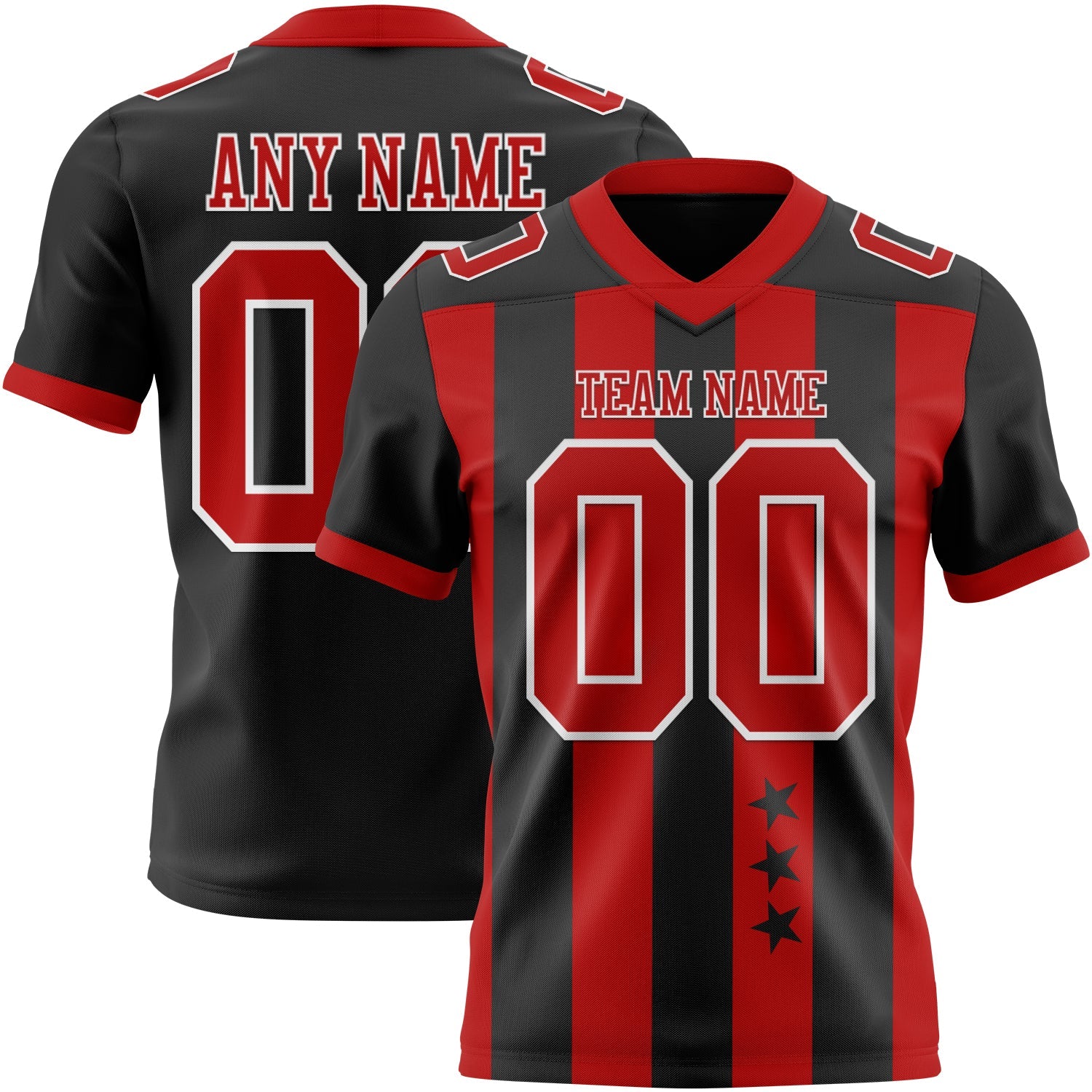 Custom Black Red-White Authentic Stars And Stripes 7V7 Flag Football Jersey