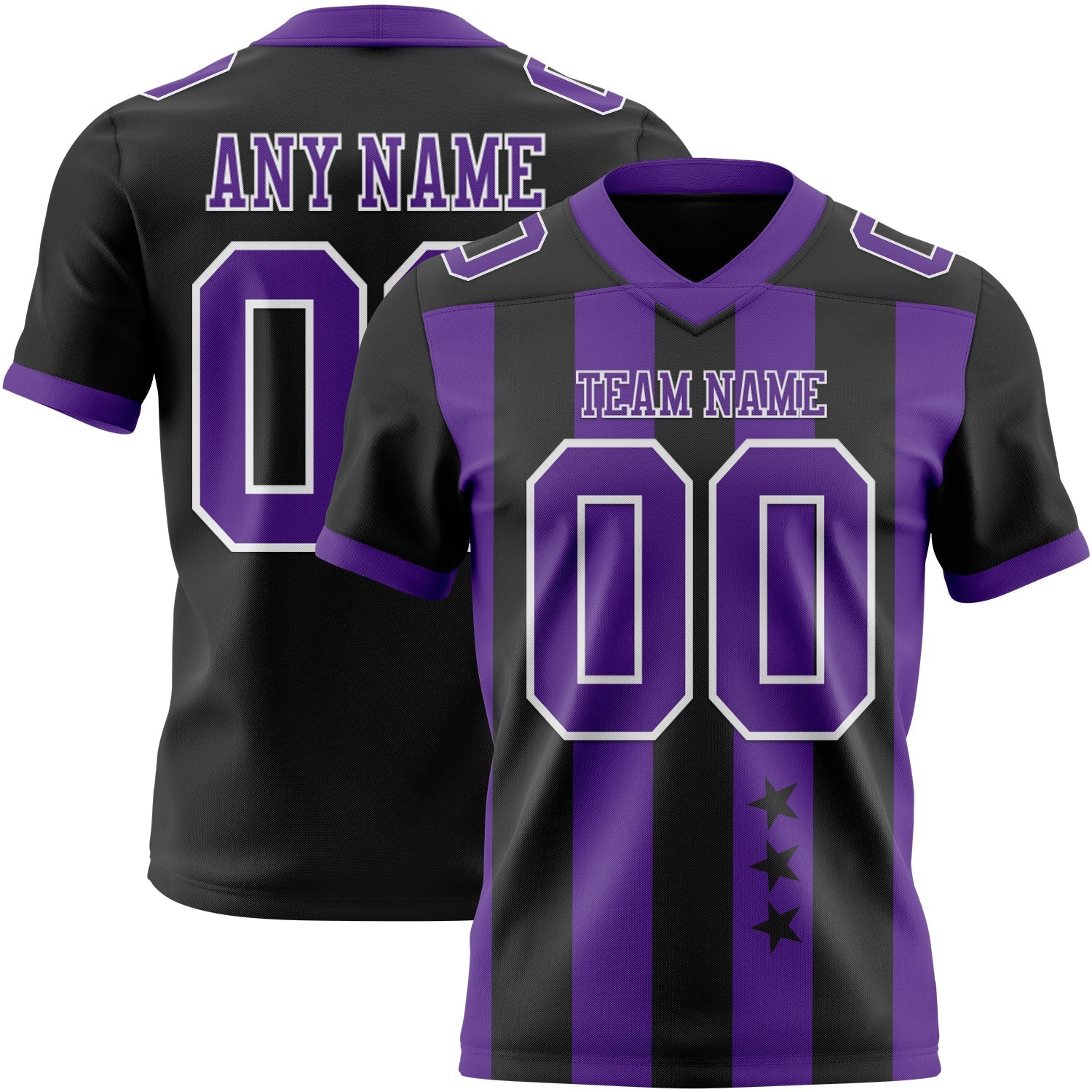 Custom Black Purple-White Authentic Stars And Stripes 7V7 Flag Football Jersey