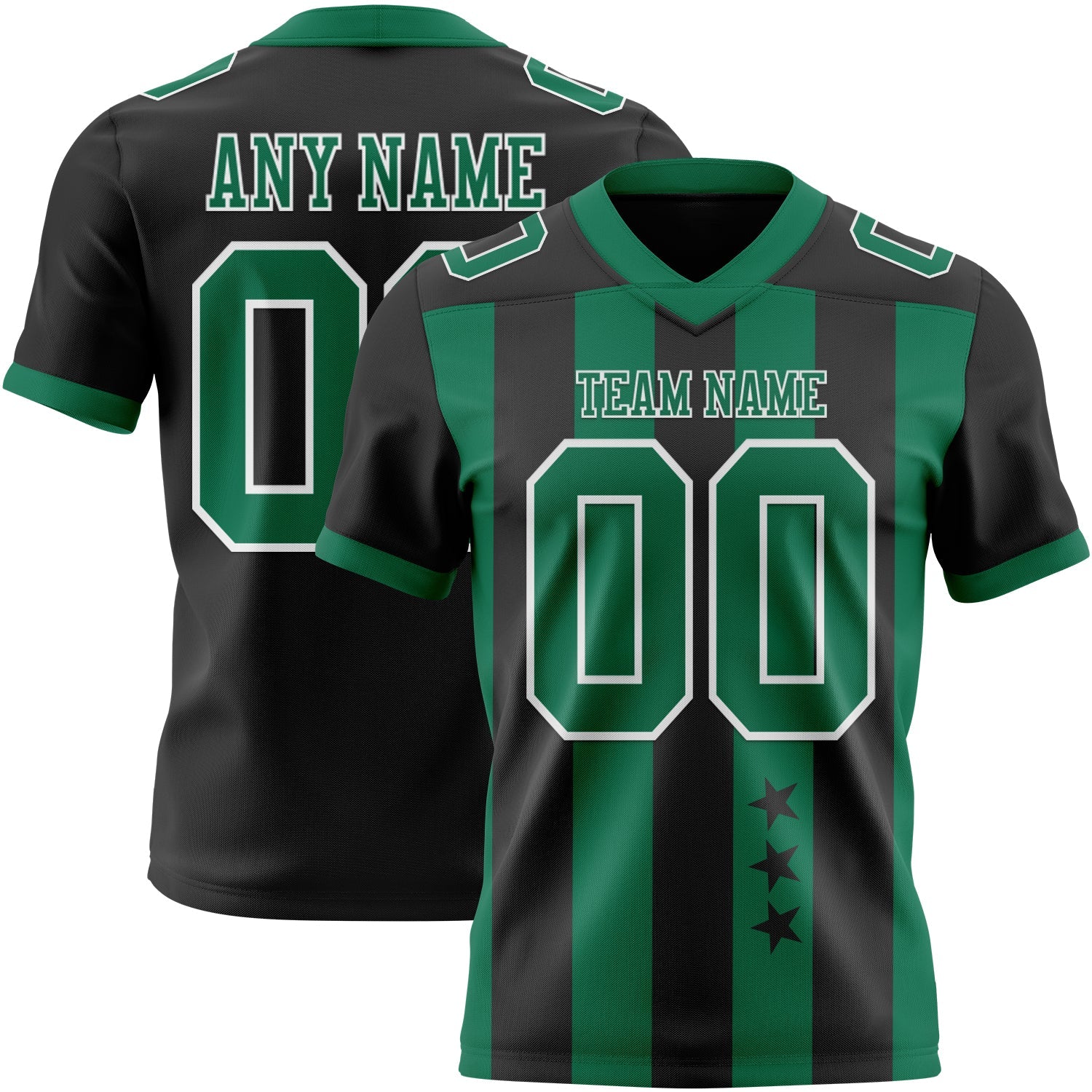 Custom Black Kelly Green-White Authentic Stars And Stripes 7V7 Flag Football Jersey