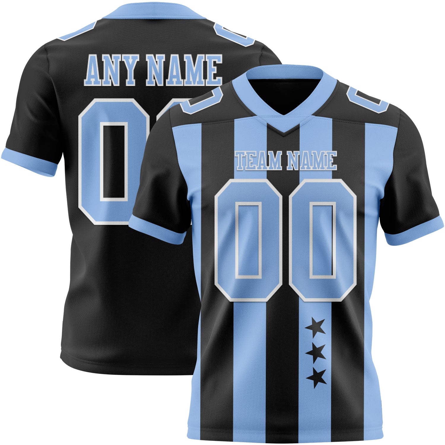 Custom Black Light Blue-White Authentic Stars And Stripes 7V7 Flag Football Jersey