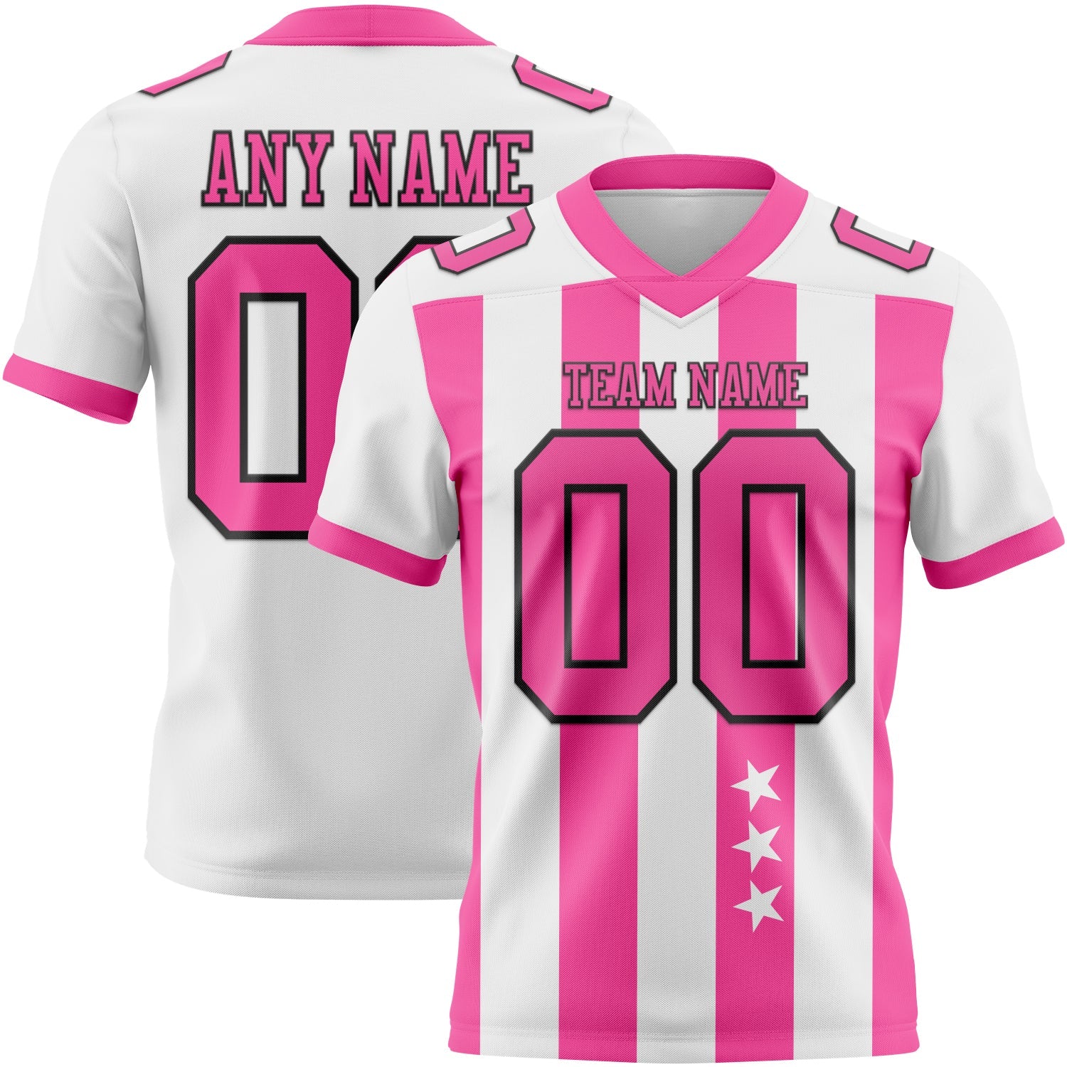 Custom White Pink-Black Authentic Stars And Stripes 7V7 Flag Football Jersey