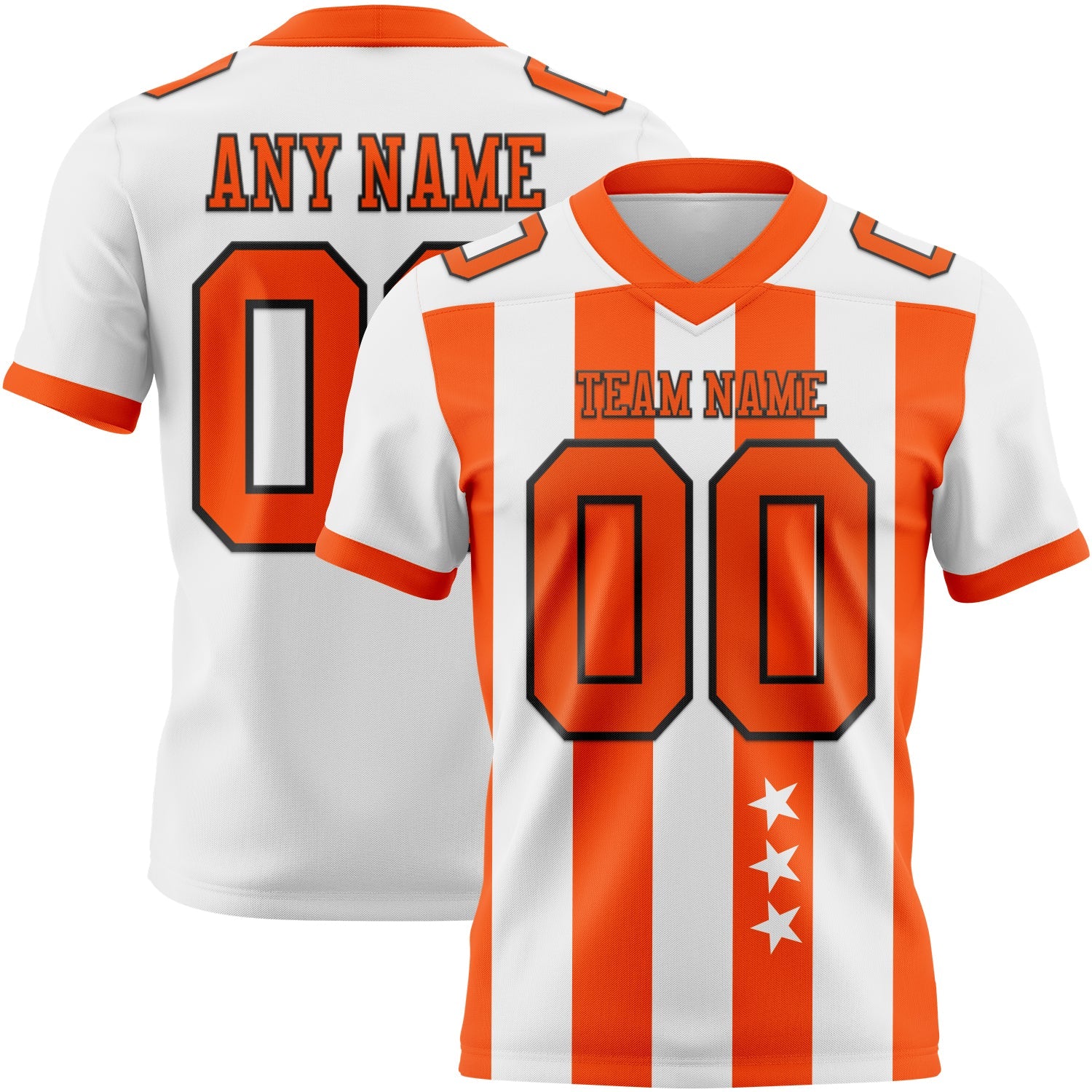 Custom White Orange-Black Authentic Stars And Stripes 7V7 Flag Football Jersey