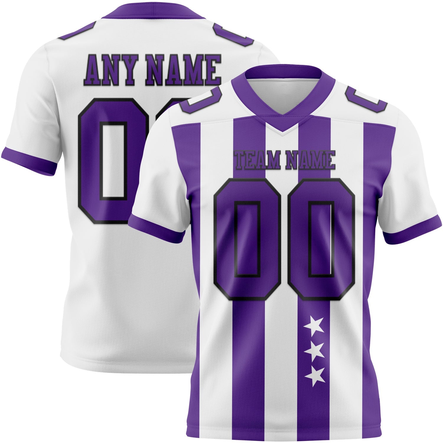 Custom White Purple-Black Authentic Stars And Stripes 7V7 Flag Football Jersey