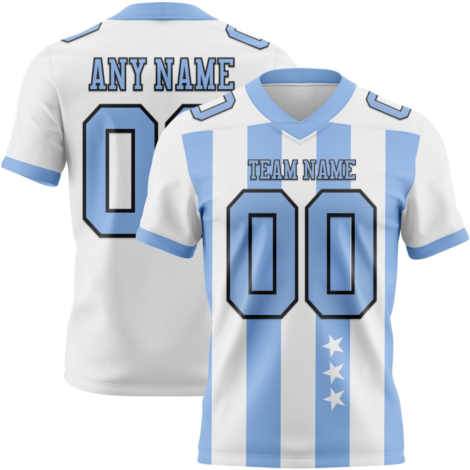 Custom White Light Blue-Black Authentic Stars And Stripes 7V7 Flag Football Jersey