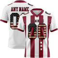 Custom White Vintage USA Flag Crimson-Black Authentic Stars And Stripes 7V7 Flag Football Jersey