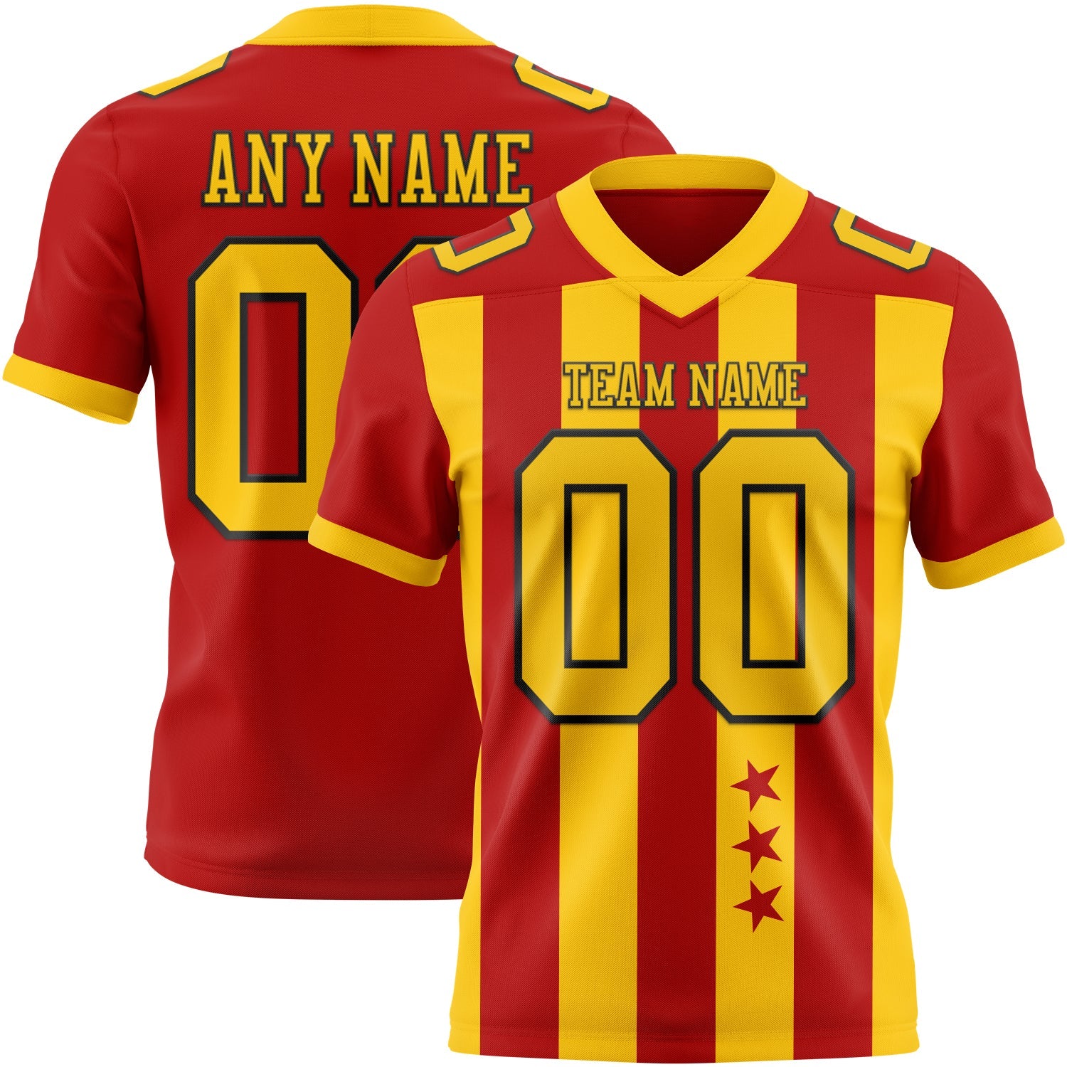 Custom Red Yellow-Black Authentic Stars And Stripes 7V7 Flag Football Jersey