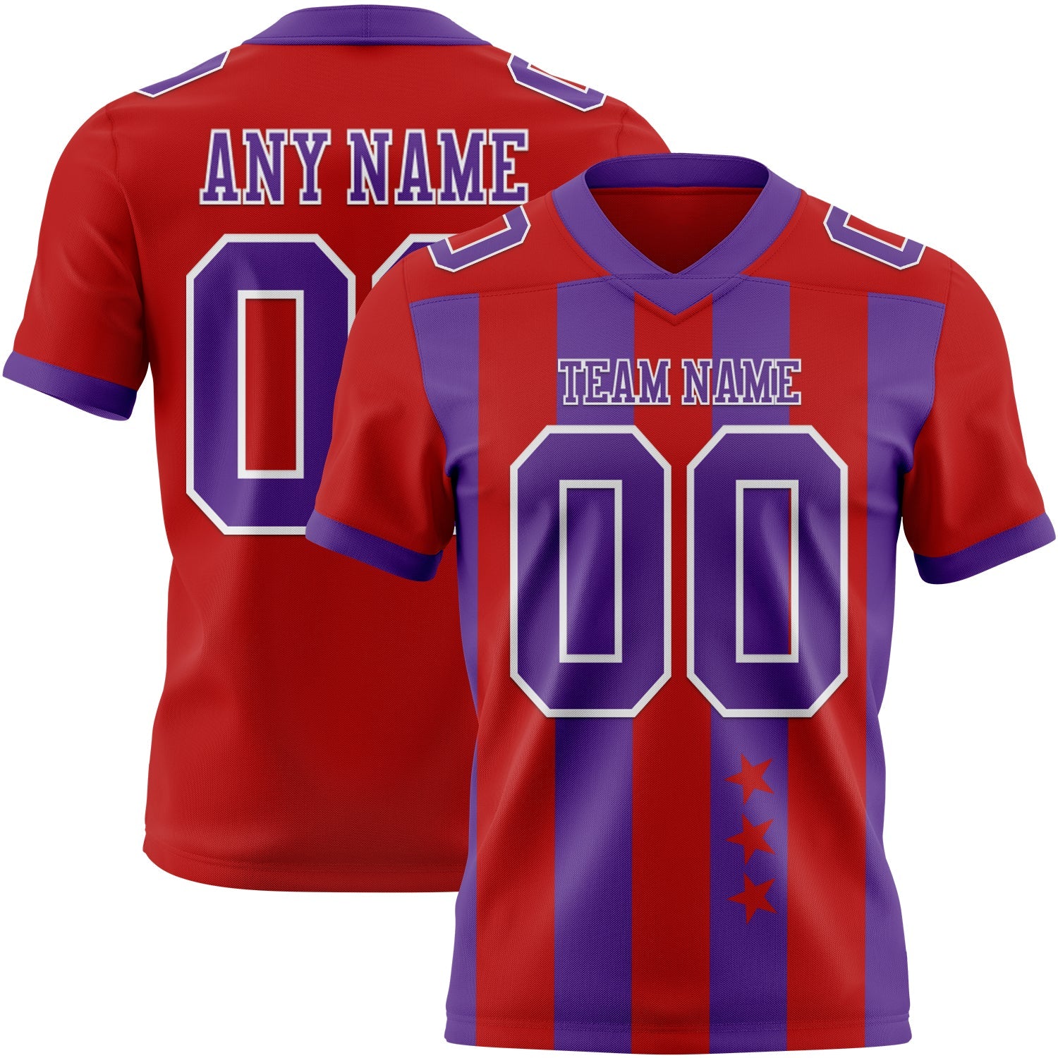 Custom Red Purple-White Authentic Stars And Stripes 7V7 Flag Football Jersey