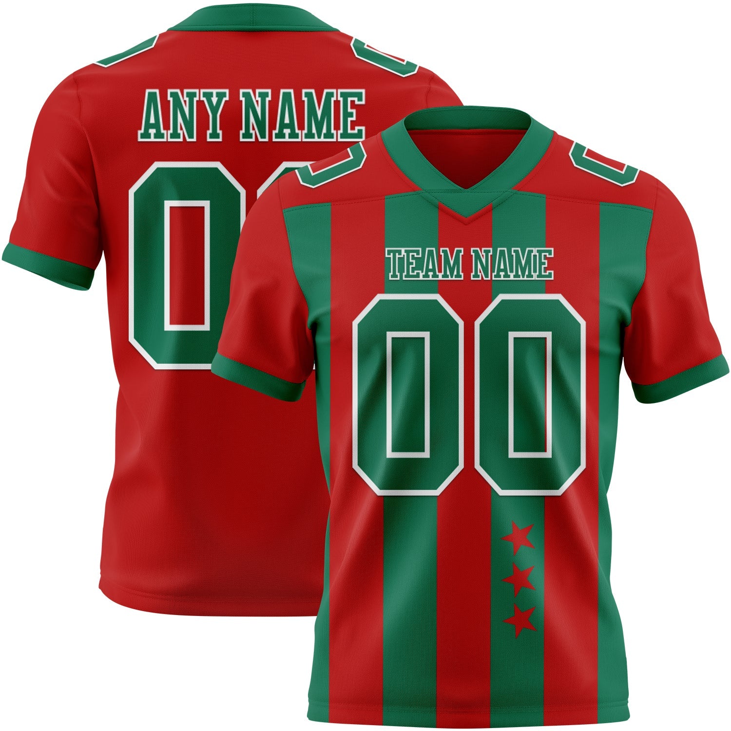 Custom Red Kelly Green-White Authentic Stars And Stripes 7V7 Flag Football Jersey