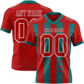 Custom Red Teal-White Authentic Stars And Stripes 7V7 Flag Football Jersey