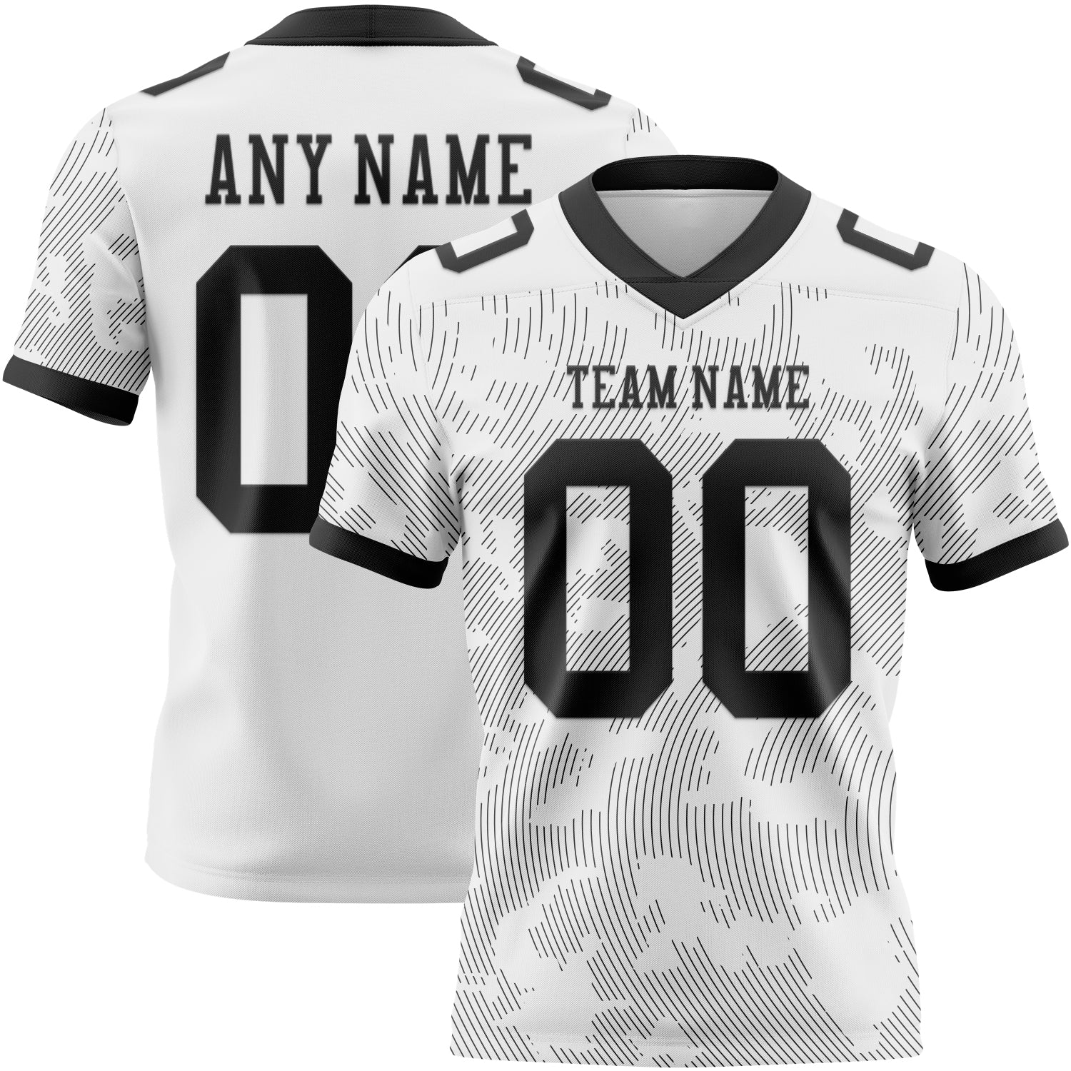 Custom White-Black Authentic Abstract Fluid Line 3D Pattern 7V7 Flag Football Jersey