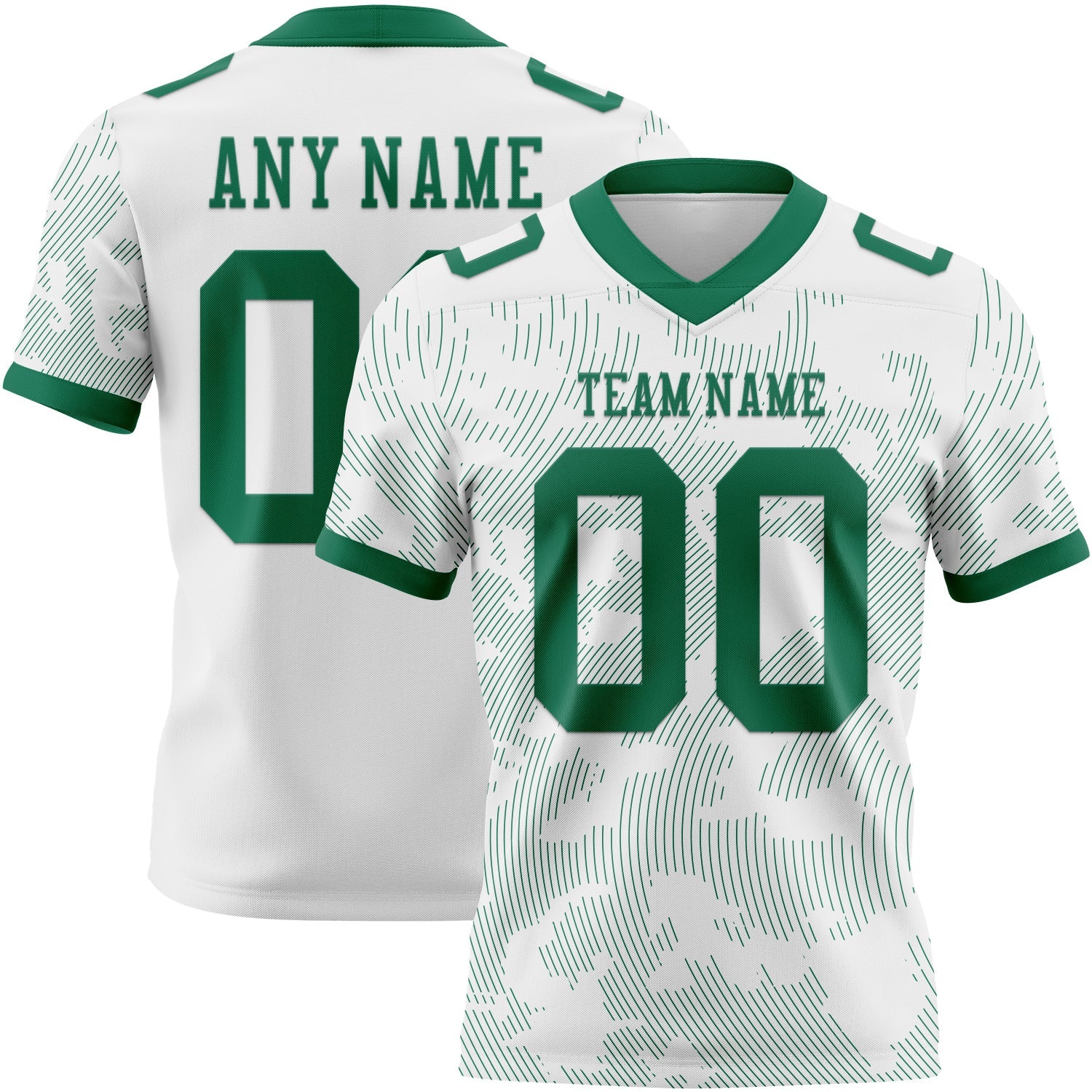Custom White-Kelly Green Authentic Abstract Fluid Line 3D Pattern 7V7 Flag Football Jersey