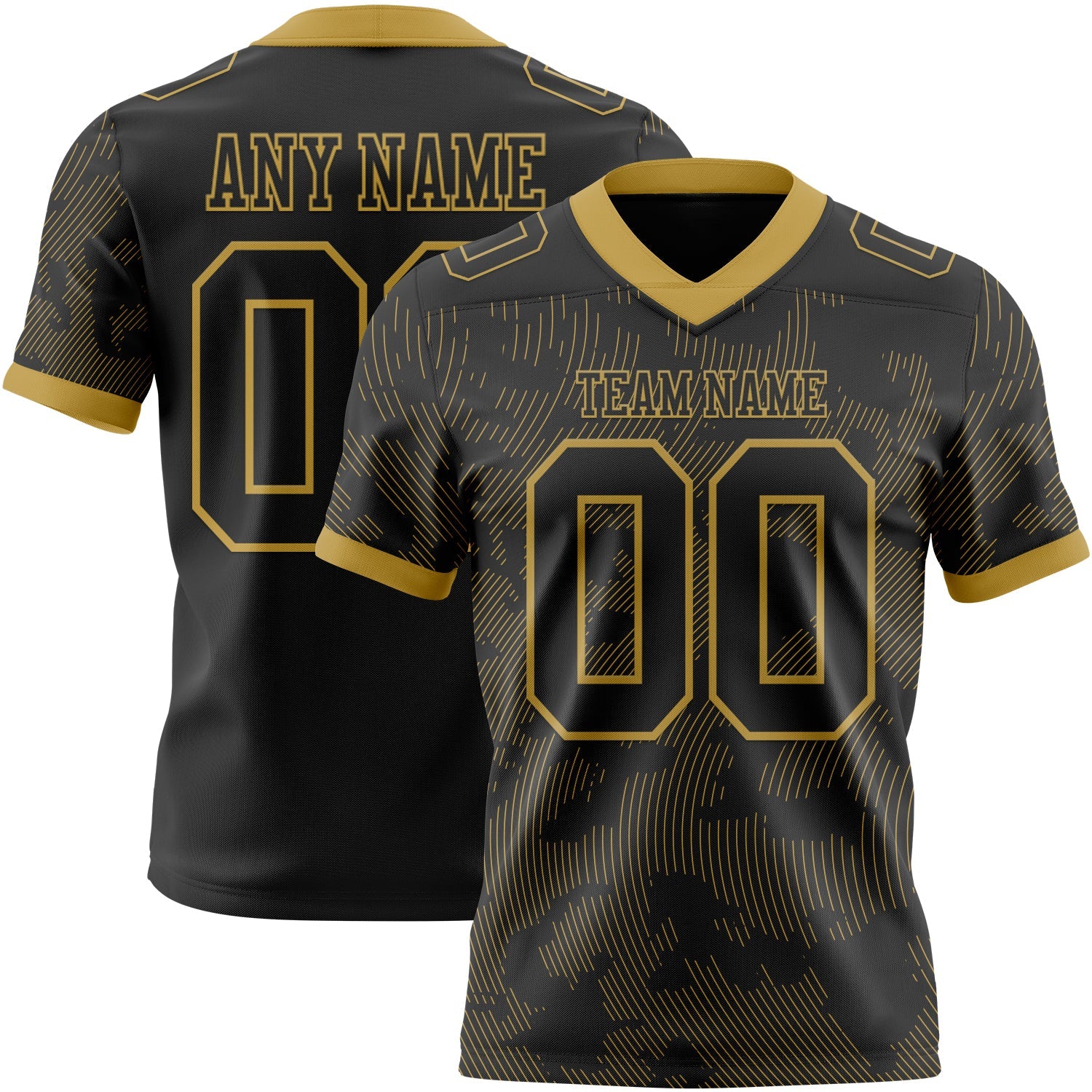 Custom Black-Old Gold Authentic Abstract Fluid Line 3D Pattern 7V7 Flag Football Jersey