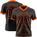 Custom Black-Orange Authentic Abstract Fluid Line 3D Pattern 7V7 Flag Football Jersey