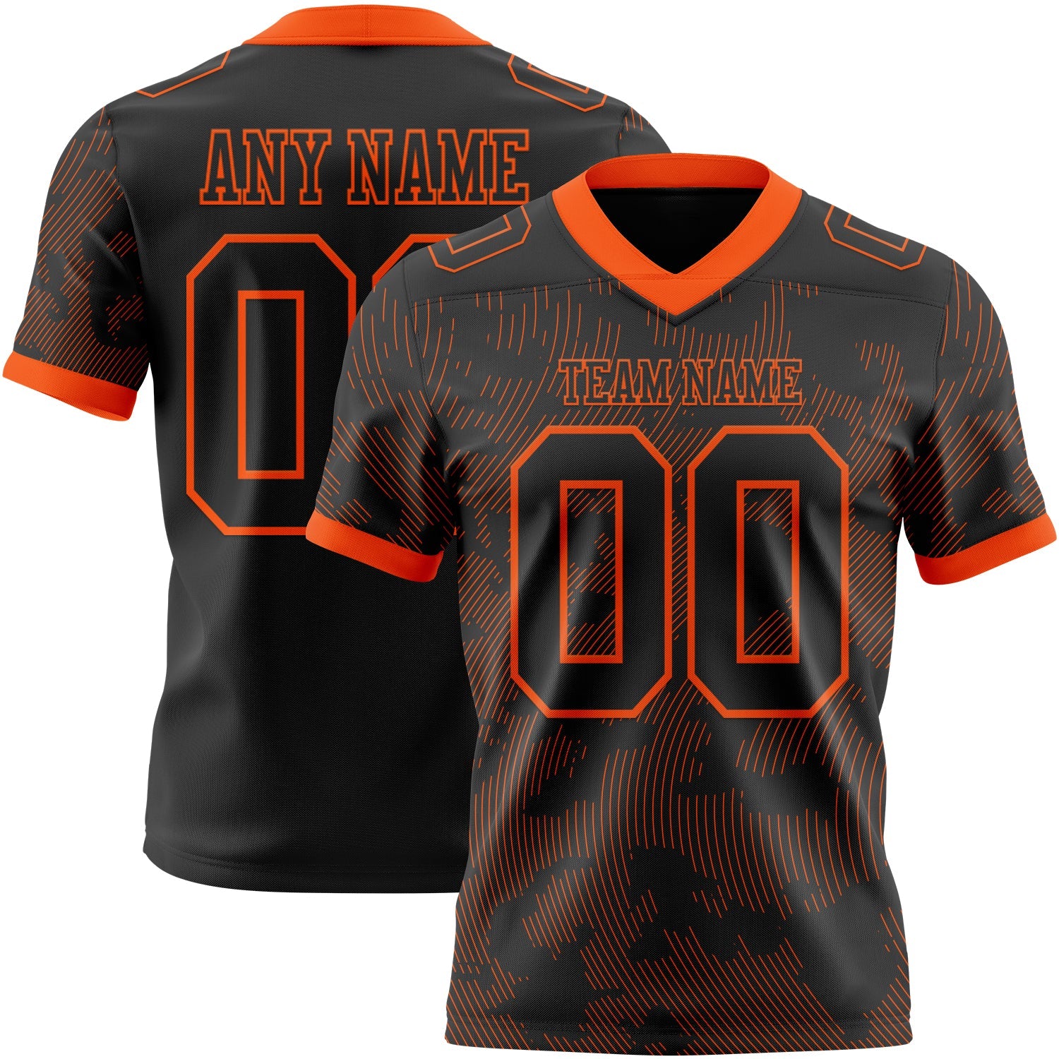 Custom Black-Orange Authentic Abstract Fluid Line 3D Pattern 7V7 Flag Football Jersey