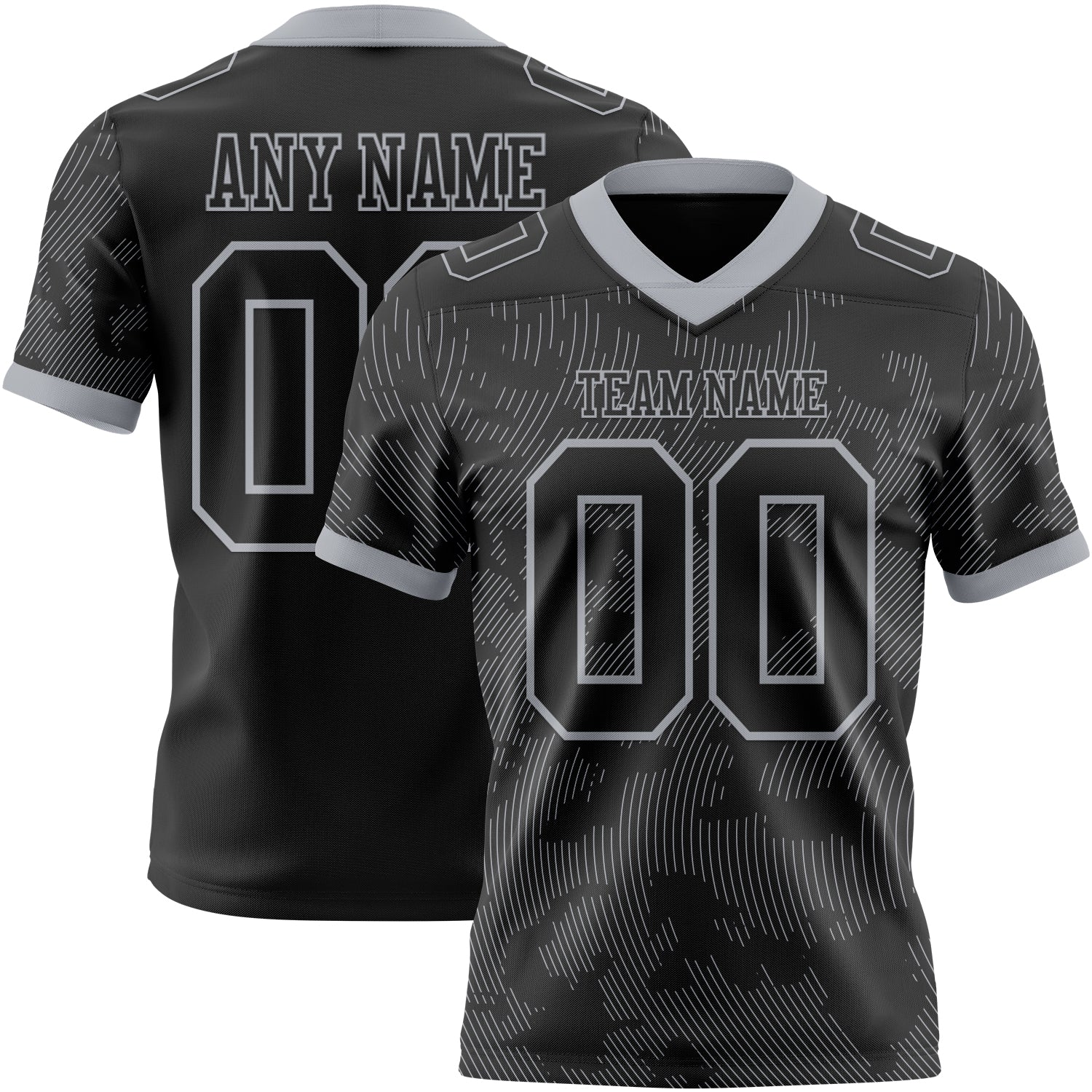 Custom Black-Gray Authentic Abstract Fluid Line 3D Pattern 7V7 Flag Football Jersey