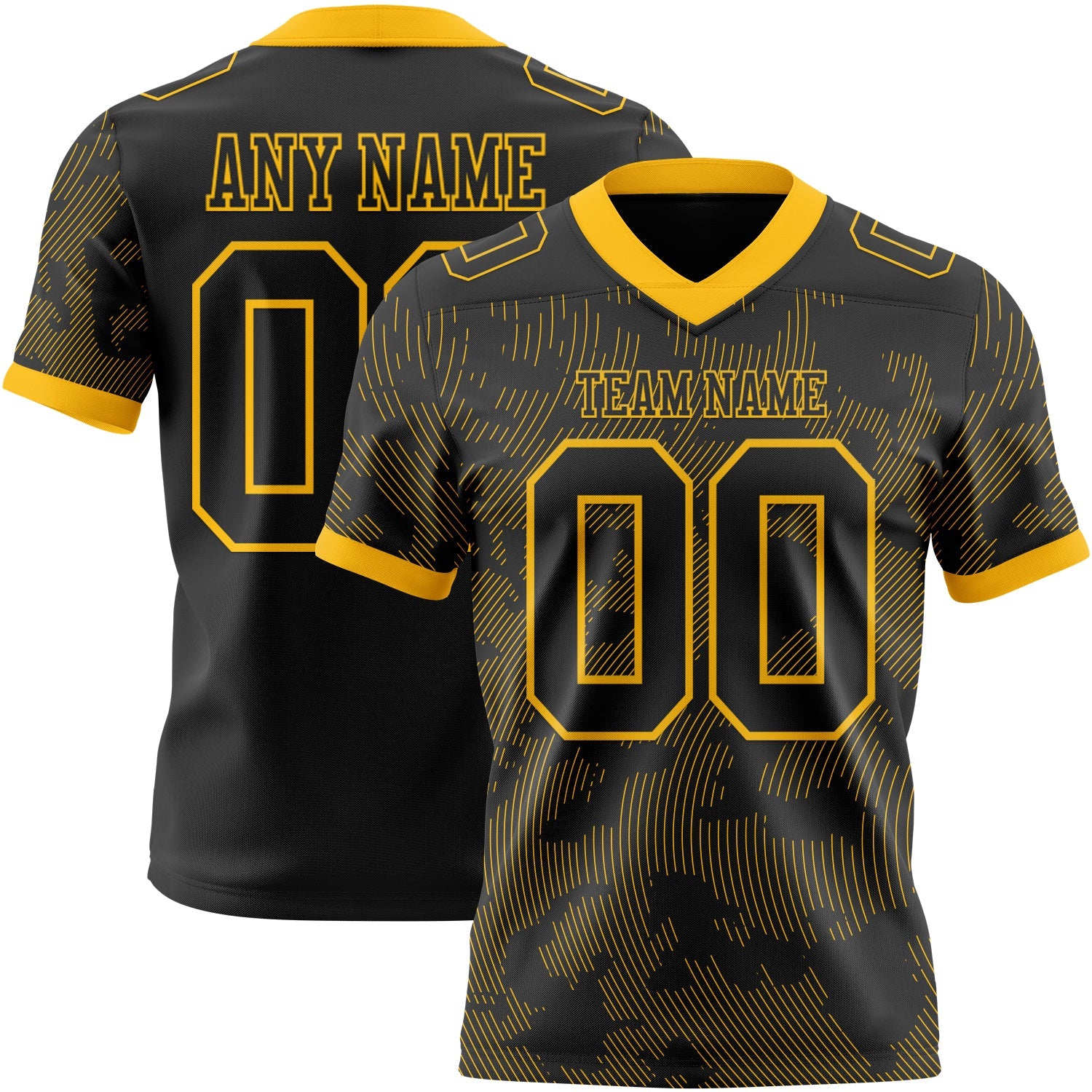 Custom Black-Gold Authentic Abstract Fluid Line 3D Pattern 7V7 Flag Football Jersey