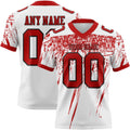 Custom White Red-Black Authentic Distressed Scratch Brush Stroke Football Jersey