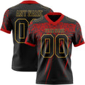 Custom Black Red-Old Gold Authentic Distressed Scratch Brush Stroke Football Jersey