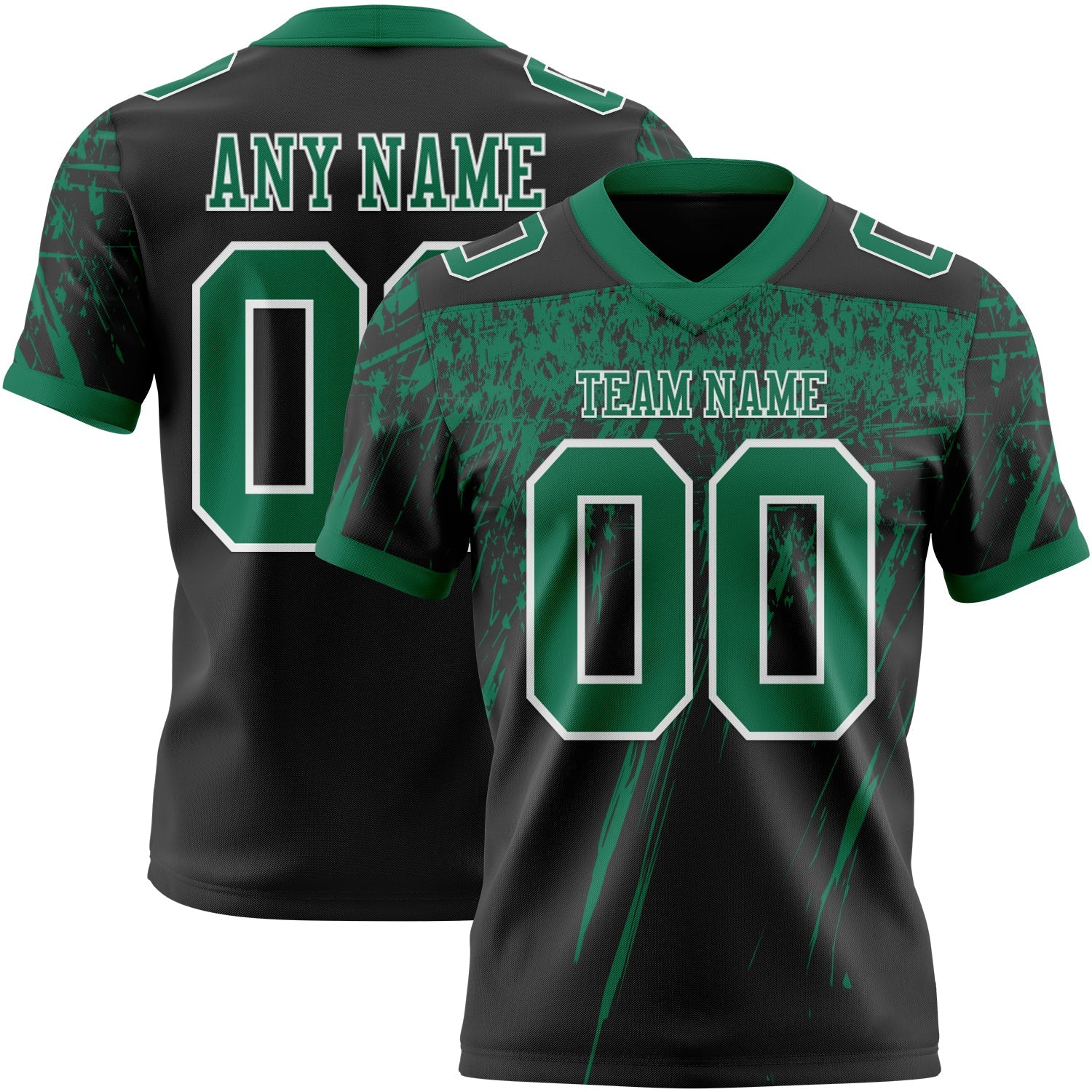 Custom Black Kelly Green-White Authentic Distressed Scratch Brush Stroke Football Jersey