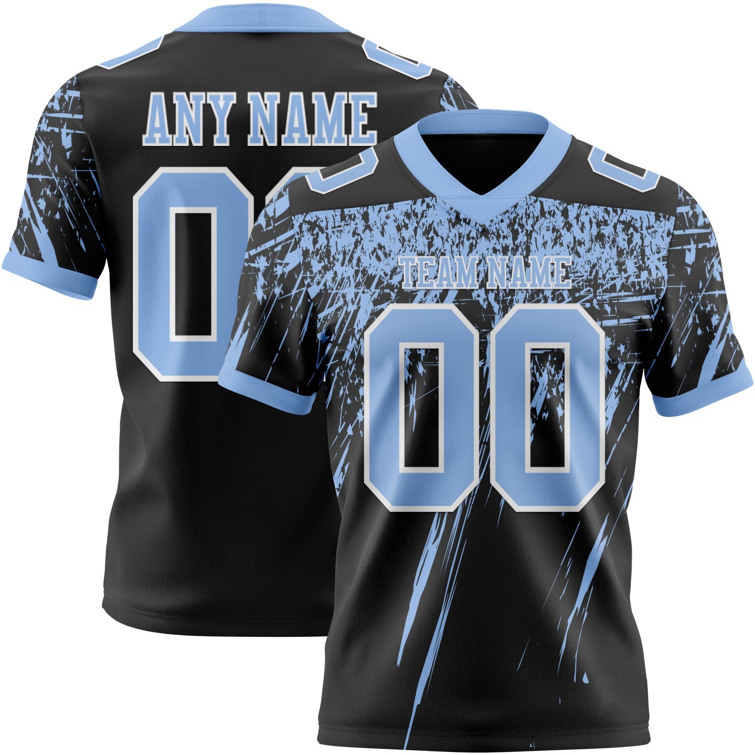 Custom Black Light Blue-White Authentic Distressed Scratch Brush Stroke Football Jersey