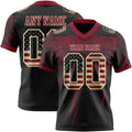 Custom Black Vintage USA Flag Crimson-Cream Authentic Distressed Scratch Brush Stroke Football Jersey