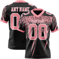 Custom Black Medium Pink-White Authentic Distressed Scratch Brush Stroke Football Jersey