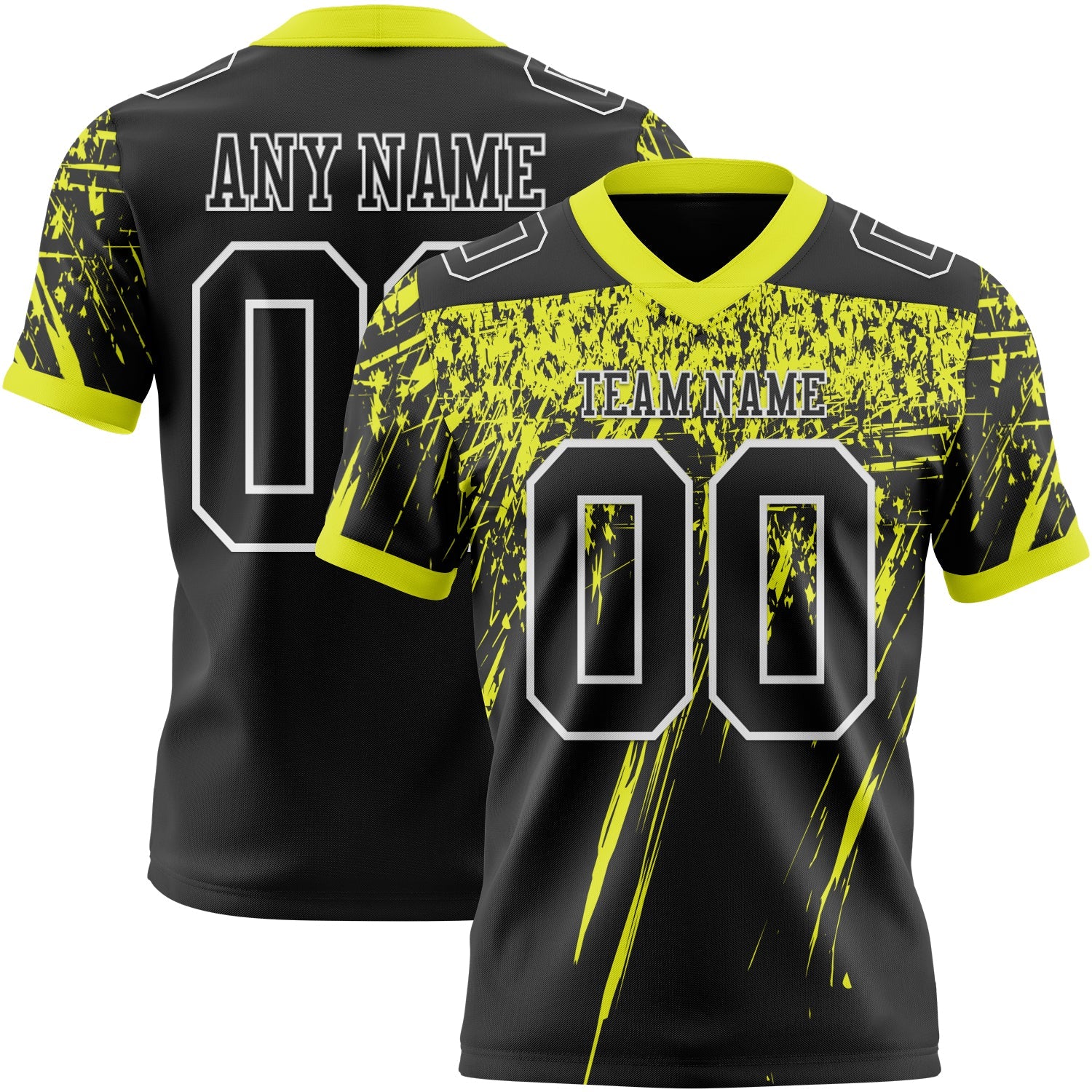 Custom Black Neon Yellow-White Authentic Distressed Scratch Brush Stroke Football Jersey
