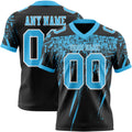 Custom Black Sky Blue-White Authentic Distressed Scratch Brush Stroke Football Jersey