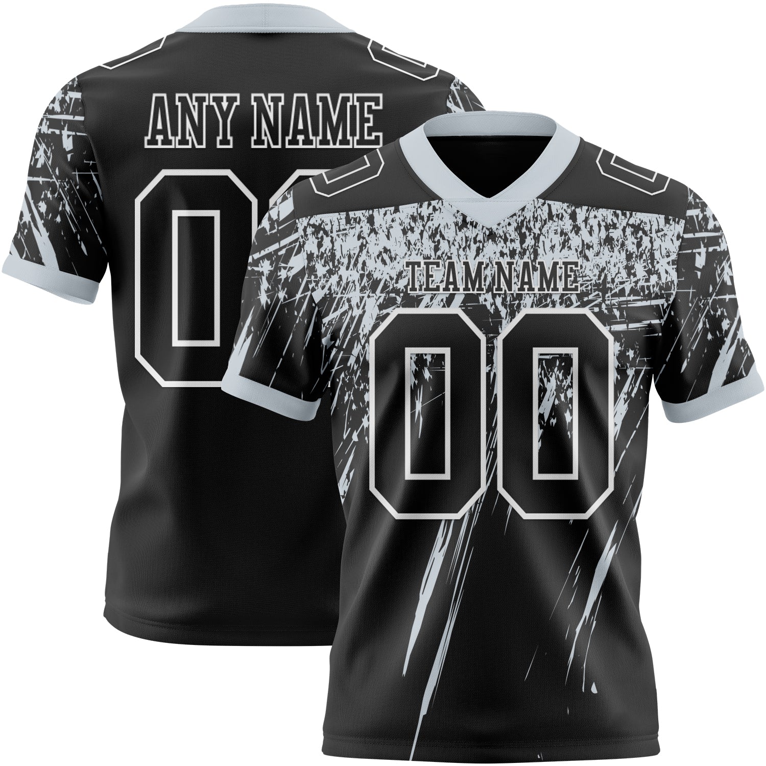 Custom Black Silver-White Authentic Distressed Scratch Brush Stroke Football Jersey
