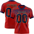 Custom Red Navy-Old Gold Authentic Distressed Scratch Brush Stroke Football Jersey