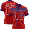 Custom Red Royal-White Authentic Distressed Scratch Brush Stroke Football Jersey