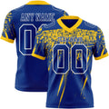 Custom Royal Yellow-White Authentic Distressed Scratch Brush Stroke Football Jersey