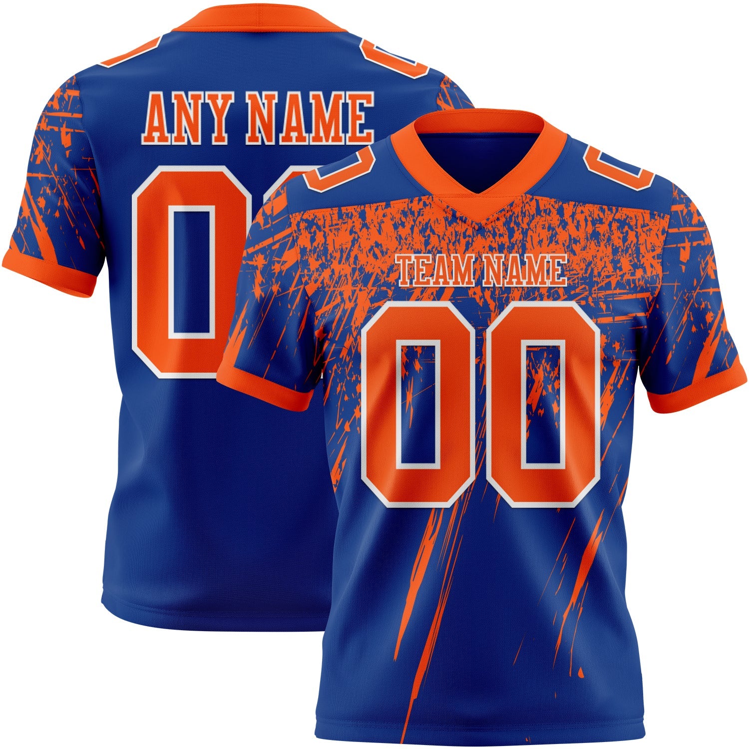 Custom Royal Orange-White Authentic Distressed Scratch Brush Stroke Football Jersey