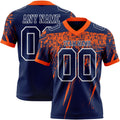 Custom Navy Orange-White Authentic Distressed Scratch Brush Stroke Football Jersey