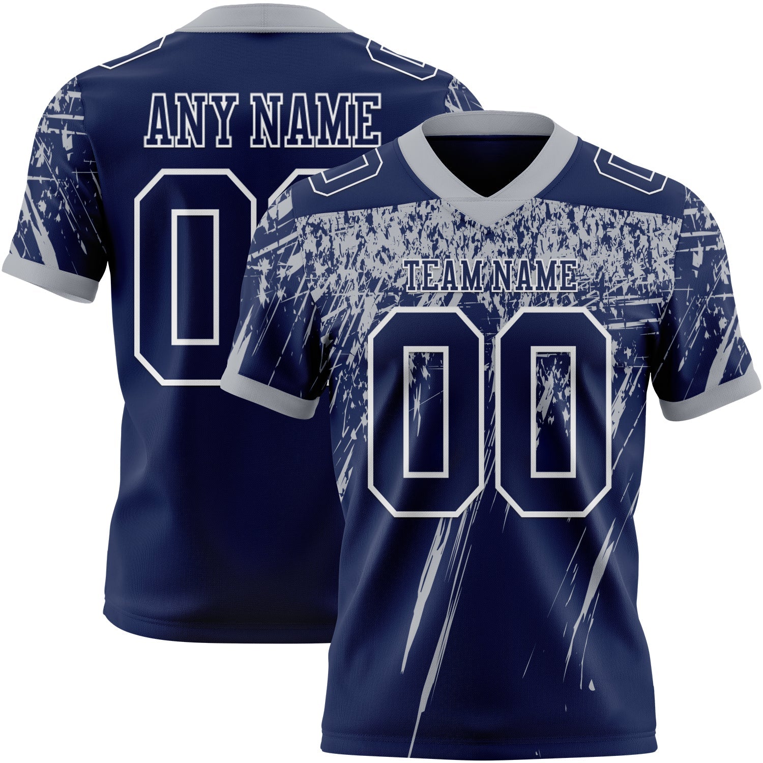 Custom Navy Gray-White Authentic Distressed Scratch Brush Stroke Football Jersey