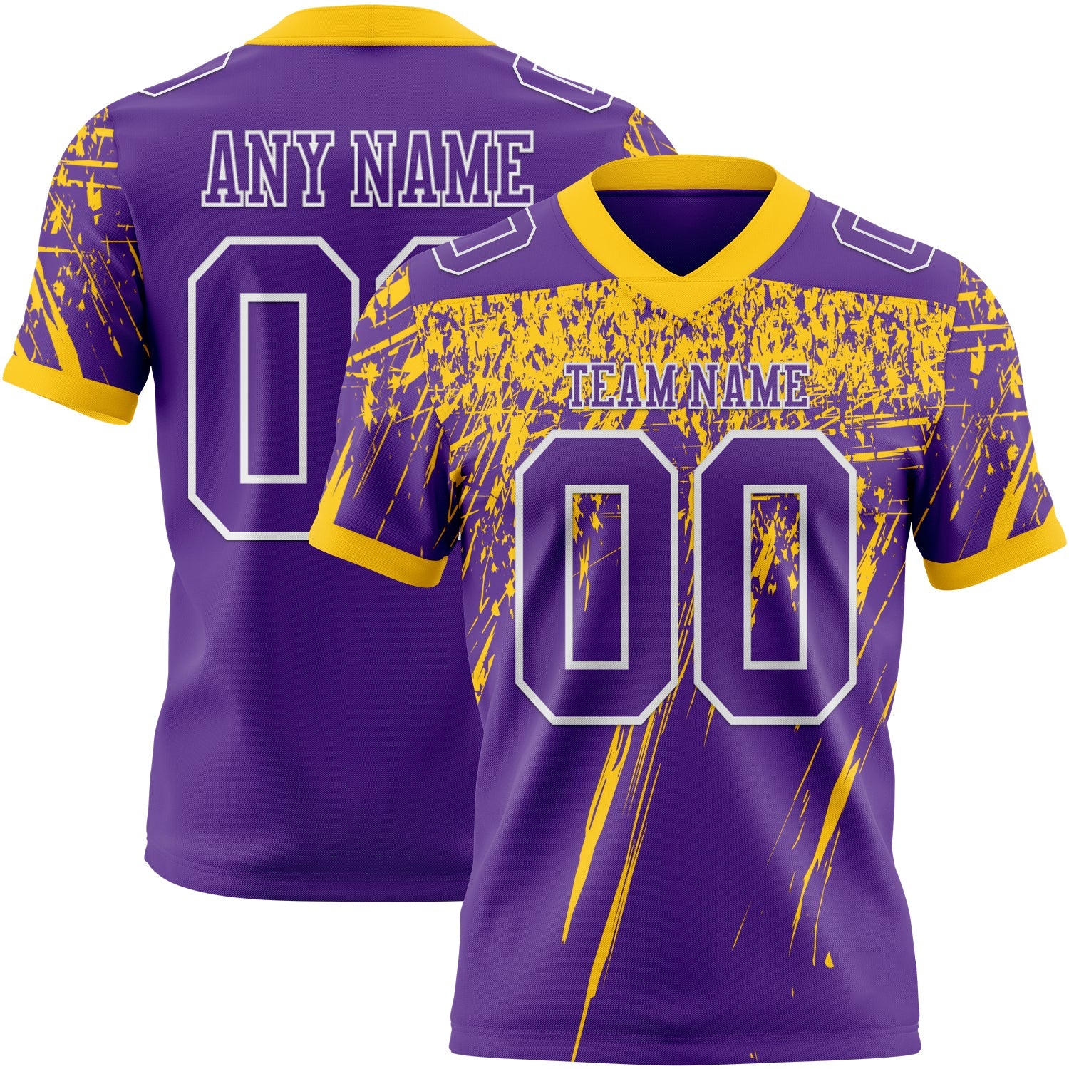 Custom Purple Yellow-White Authentic Distressed Scratch Brush Stroke Football Jersey