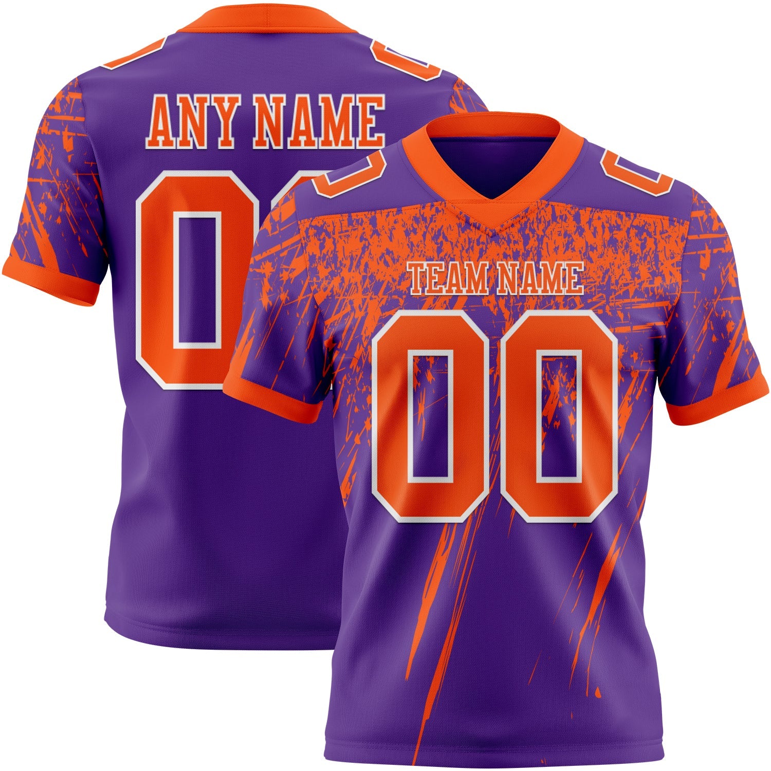 Custom Purple Orange-White Authentic Distressed Scratch Brush Stroke Football Jersey