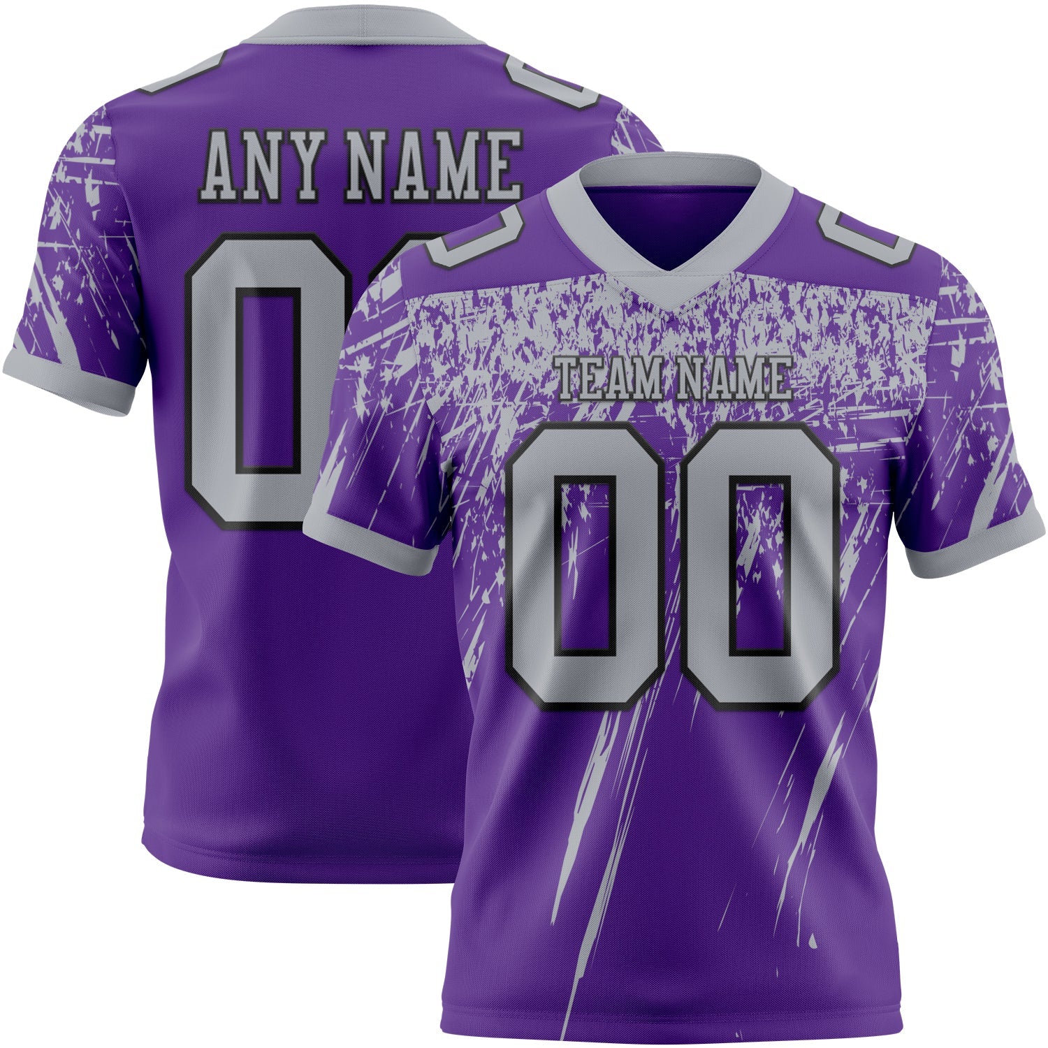 Custom Purple Gray-Black Authentic Distressed Scratch Brush Stroke Football Jersey