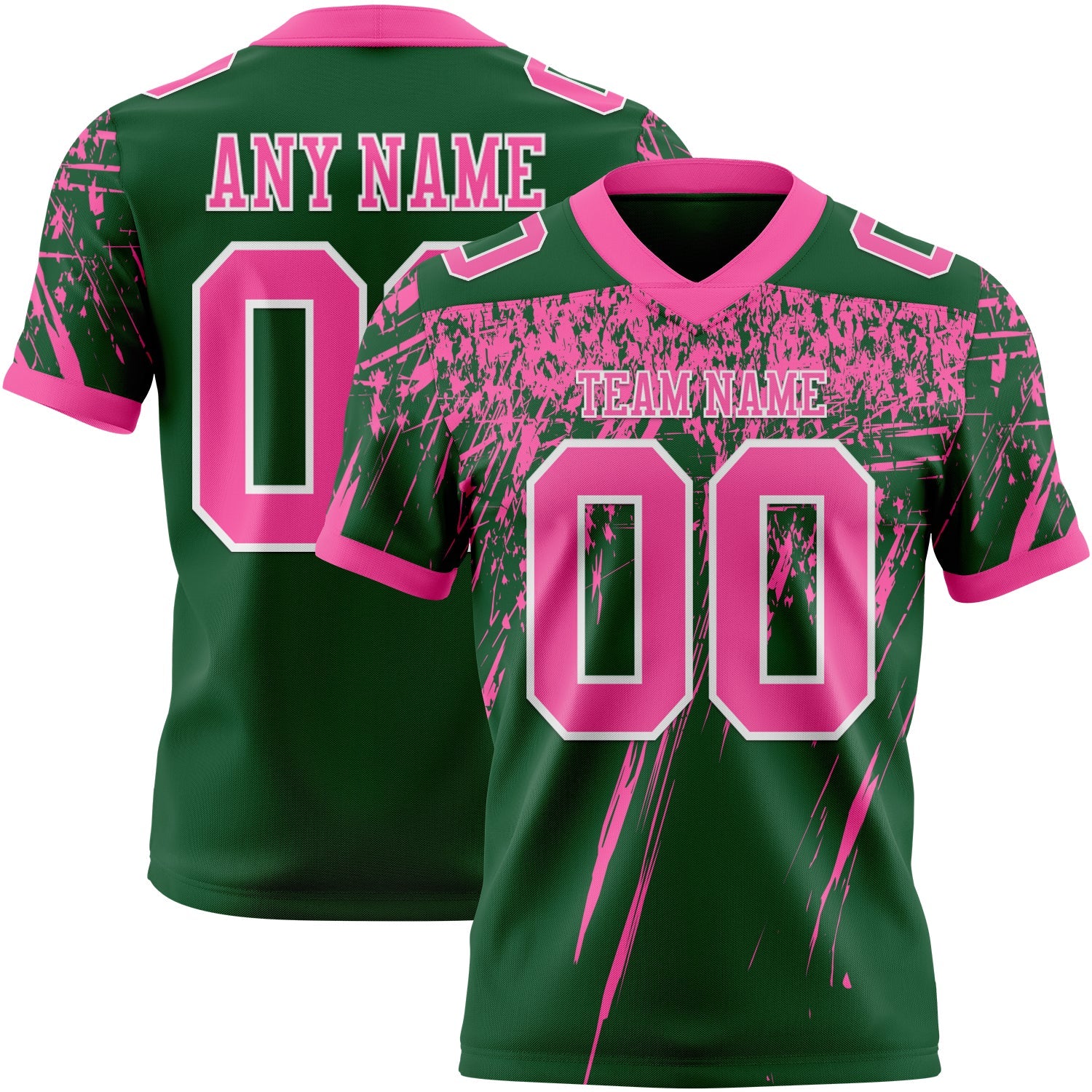 Custom Green Pink-White Authentic Distressed Scratch Brush Stroke Football Jersey